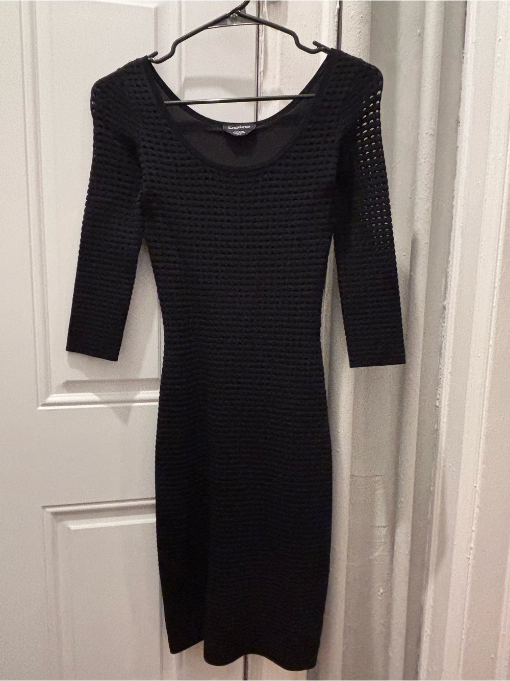 bebe Black Open-Knit Scoop-Neck Midi Dress